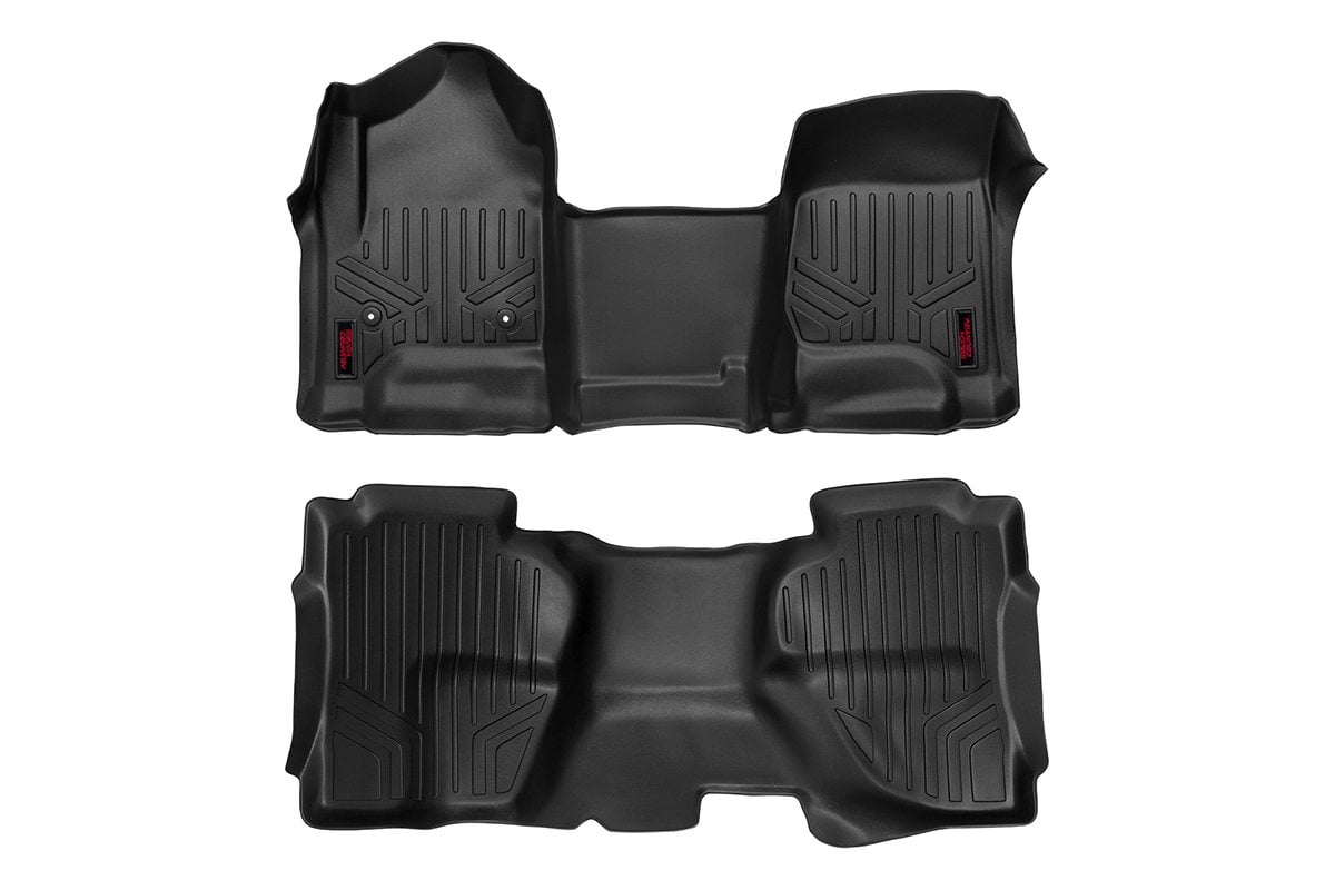Chevrolet Silverado 3500 HD Floor Mats - Front + Rear - Rough Country - OV Hump | Ext Cb - '15-'19